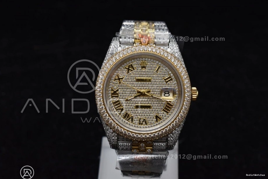 Gold Dial DateJust Tone 2 1196 Best Roman 41mm TWD Flexible Diamond Yellow Version 0727